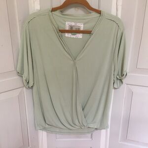 Women's Short Sleeve Wrap Top - Light Green